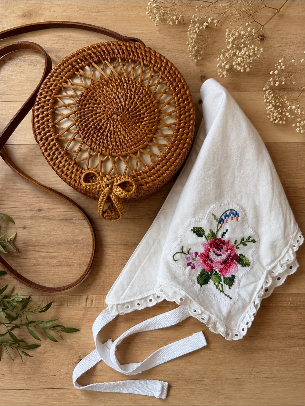 Handmade Bandana Hair Scarf with Embroidery